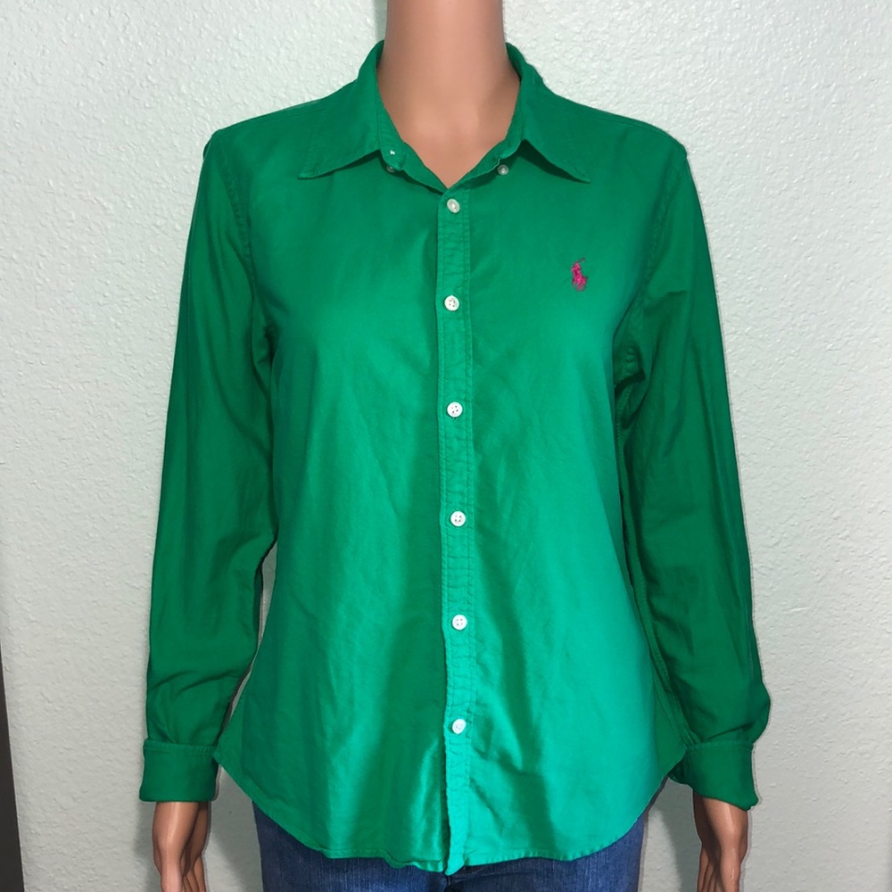 Green Ralp Lauren button up size 10 slim fit